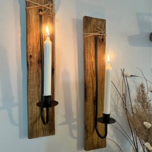 Rustika väggljusstakar på drivved – par