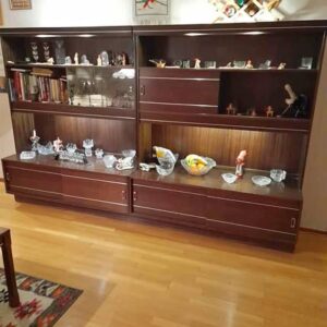 Antik bokhylla i mörkt trä – vitrindel & förvaring